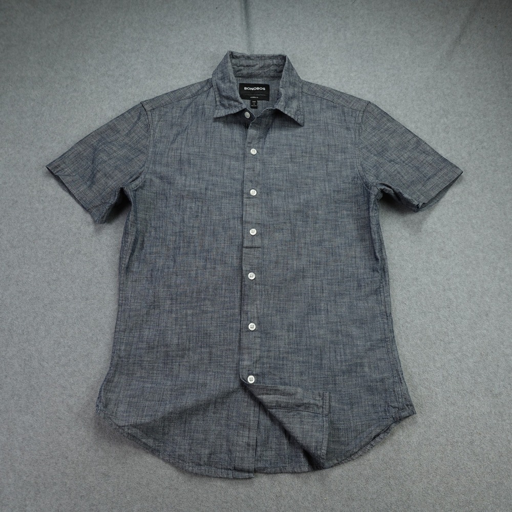 Bonobos Shirt Mens Small Short Blue Button Front Tailored Fit Preppy Chambray